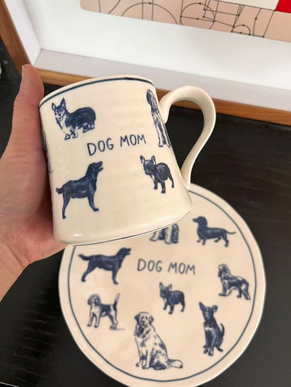 Brand New Anthropologie Molly Hatch Stoneware Dog  Mom Mug / Plate Combo